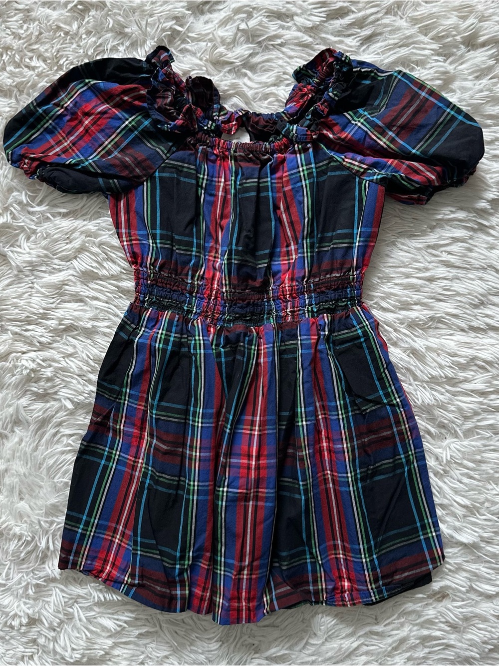 J.Crew Crewcuts Girls Size 7 Plaid Dress 100% Cotton Puff Sleeve